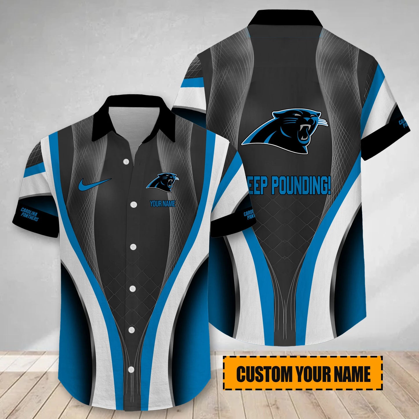 LIMITED EDITION - NEW CUSTOMIZED NFL23 CLP CAROLINA PANTHERS SHORT SLEEVE BUTTON-UP SHIRT