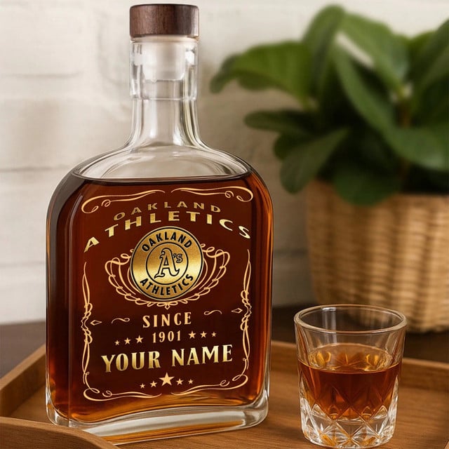 LIMITED EDITION - NEW CUSTOMIZED MLB23 OAS OAKLAND ATHLETICS LUXURY WHISKEY BOTTLE 450ML