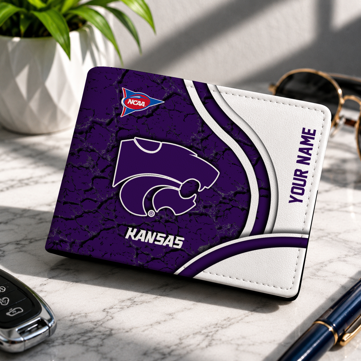 MEGA SALE - NEW CUSTOMIZED NCAA FBS24 KSW KANSAS STATE WILDCATS LEATHER WALLET