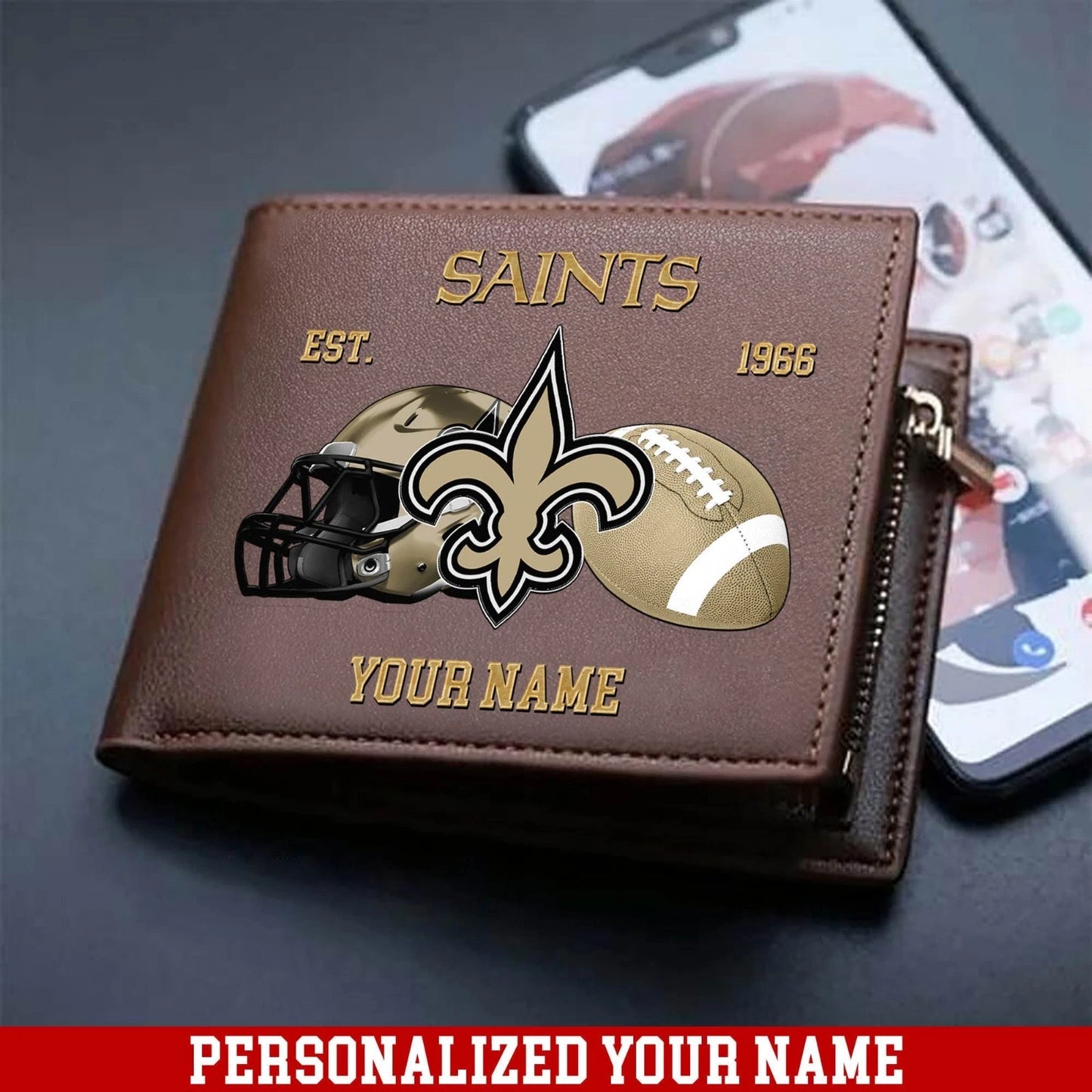 LIMITED EDITION - NEW CUSTOMIZED NFL24 NOS NEW ORLEANS SAINTS LEATHER WALLET