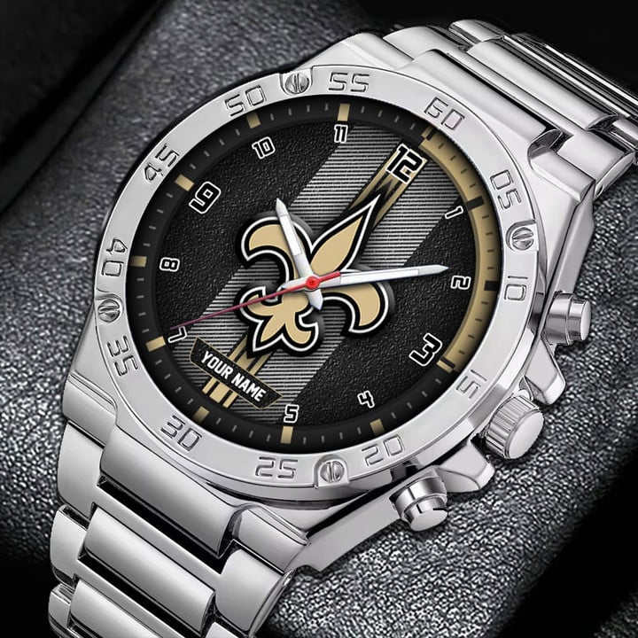LIMITED EDITION - NEW CUSTOMIZED NFL24 NOS NEW ORLEANS SAINTS LUXURY STAINLESS STEEL WATCH