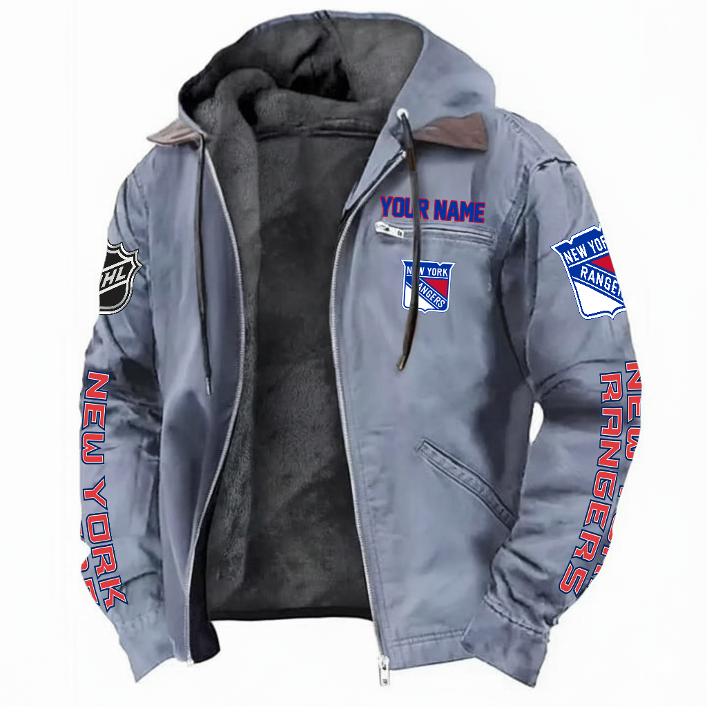 LIMITED EDITION - NEW CUSTOMIZED NHL24 NYR NEW YORK RANGERS HOODED CARDIGAN JACKET