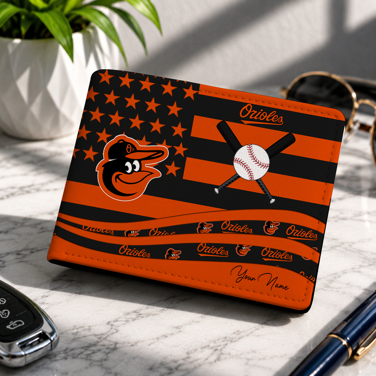 LIMITED EDITION - NEW CUSTOMIZED MLB25 BOS BALTIMORE ORIOLES LEATHER WALLET