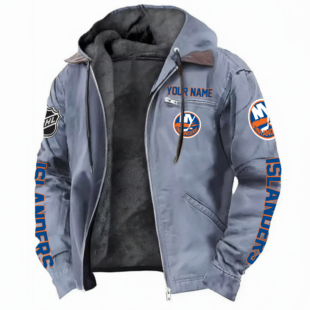 LIMITED EDITION - NEW CUSTOMIZED NHL25 NYI NEW YORK ISLANDERS HOODED CARDIGAN JACKET