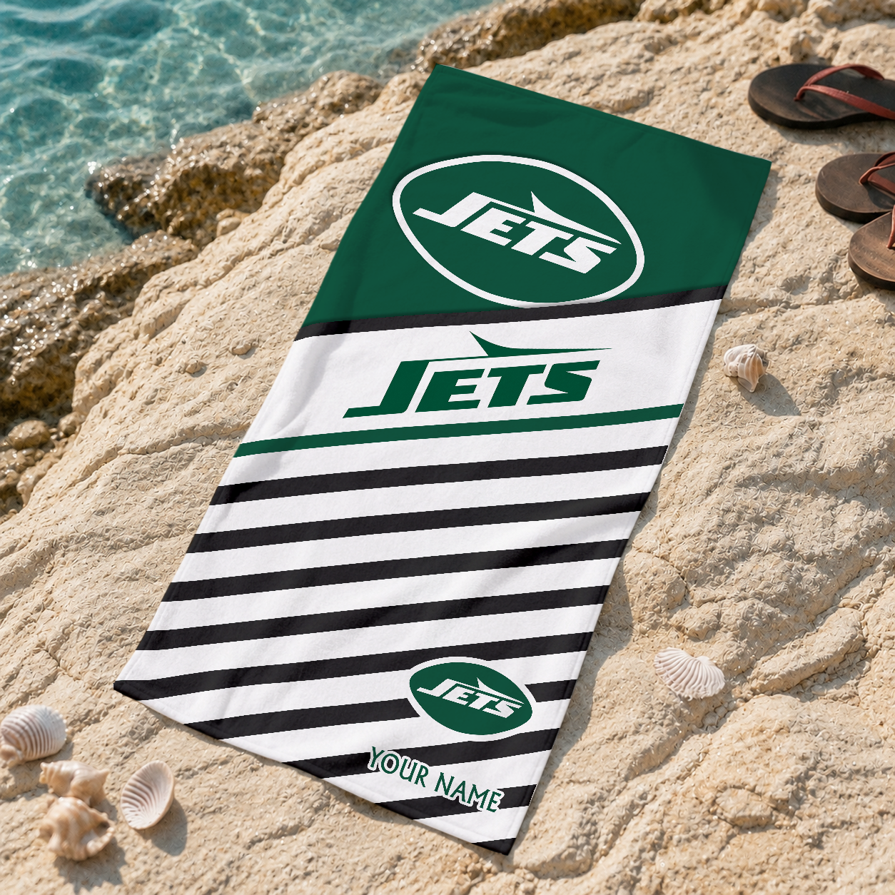 EXCLUSIVE EDITION - NEW CUSTOMIZED NFL25 NYJ NEW YORK JETS BEACH TOWEL