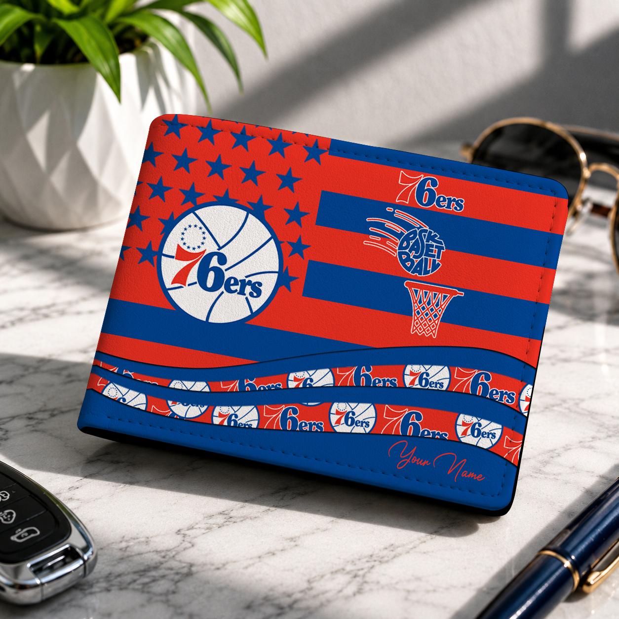 SPECIAL EDITION - NEW CUSTOMIZED NBA26 P76 PHILADELPHIA 76ERS LEATHER WALLET