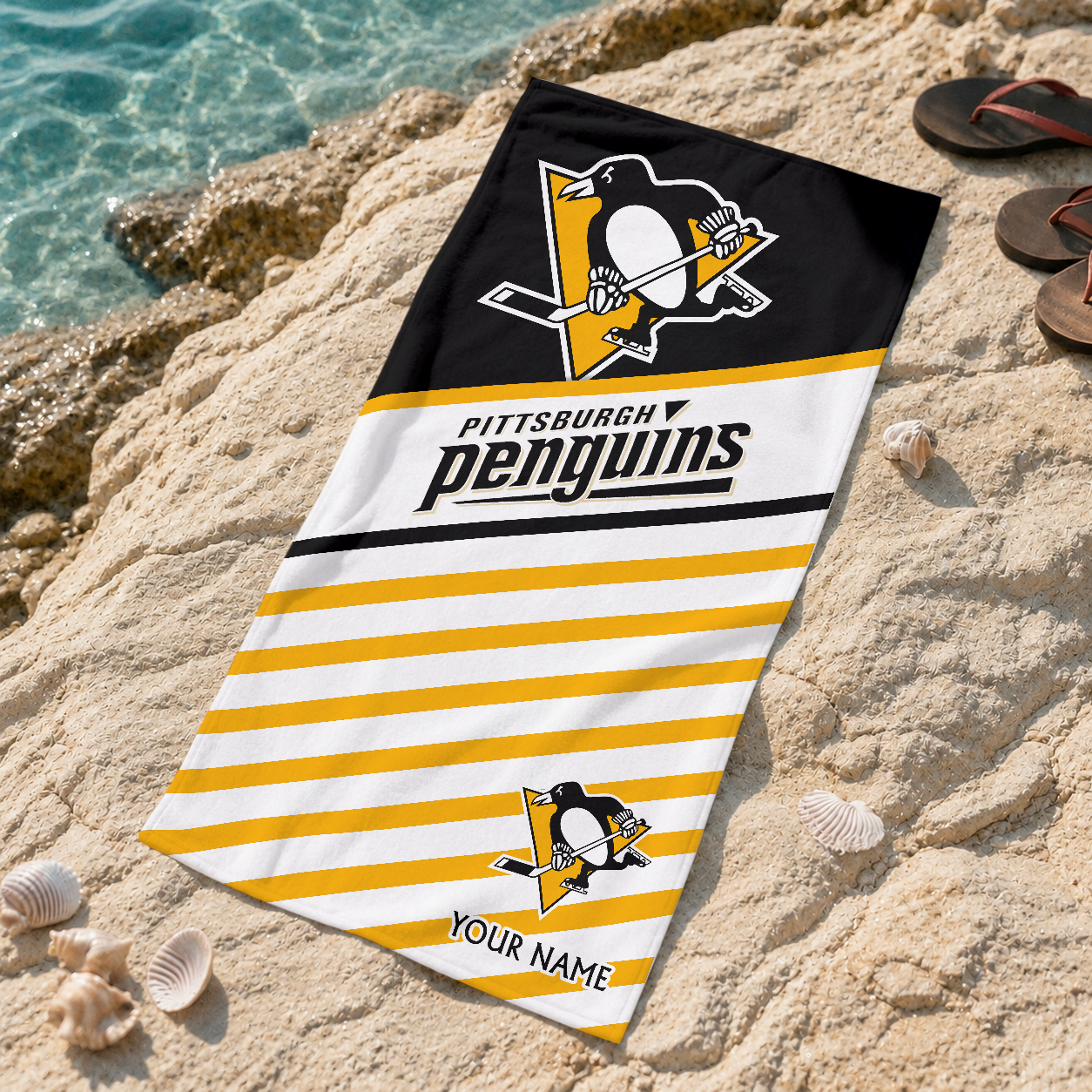 LIMITED EDITION - NEW CUSTOMIZED NHL26 PBP PITTSBURGH PENGUINS BEACH TOWEL