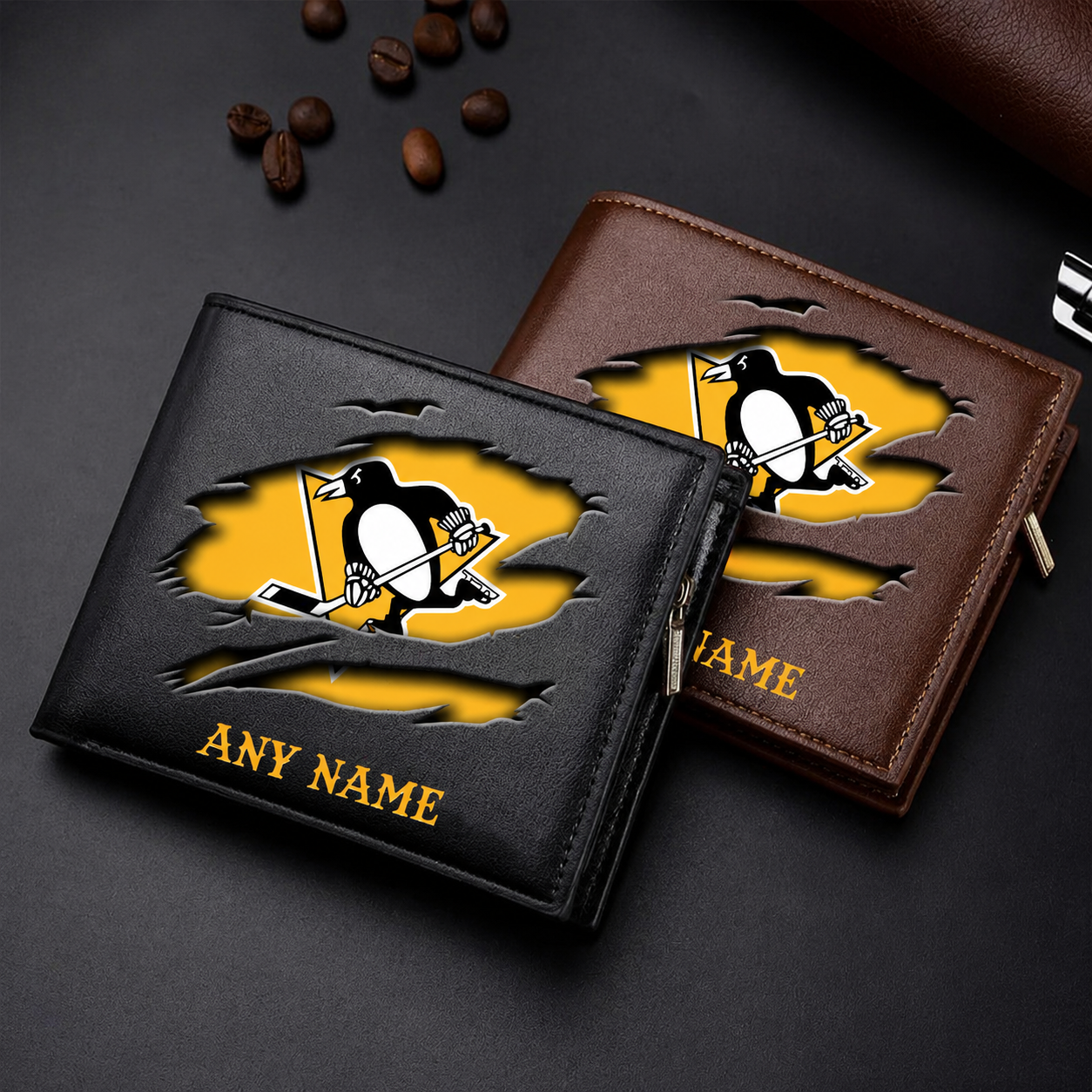 LIMITED EDITION - NEW CUSTOMIZED NHL26 PBP PITTSBURGH PENGUINS LEATHER WALLET