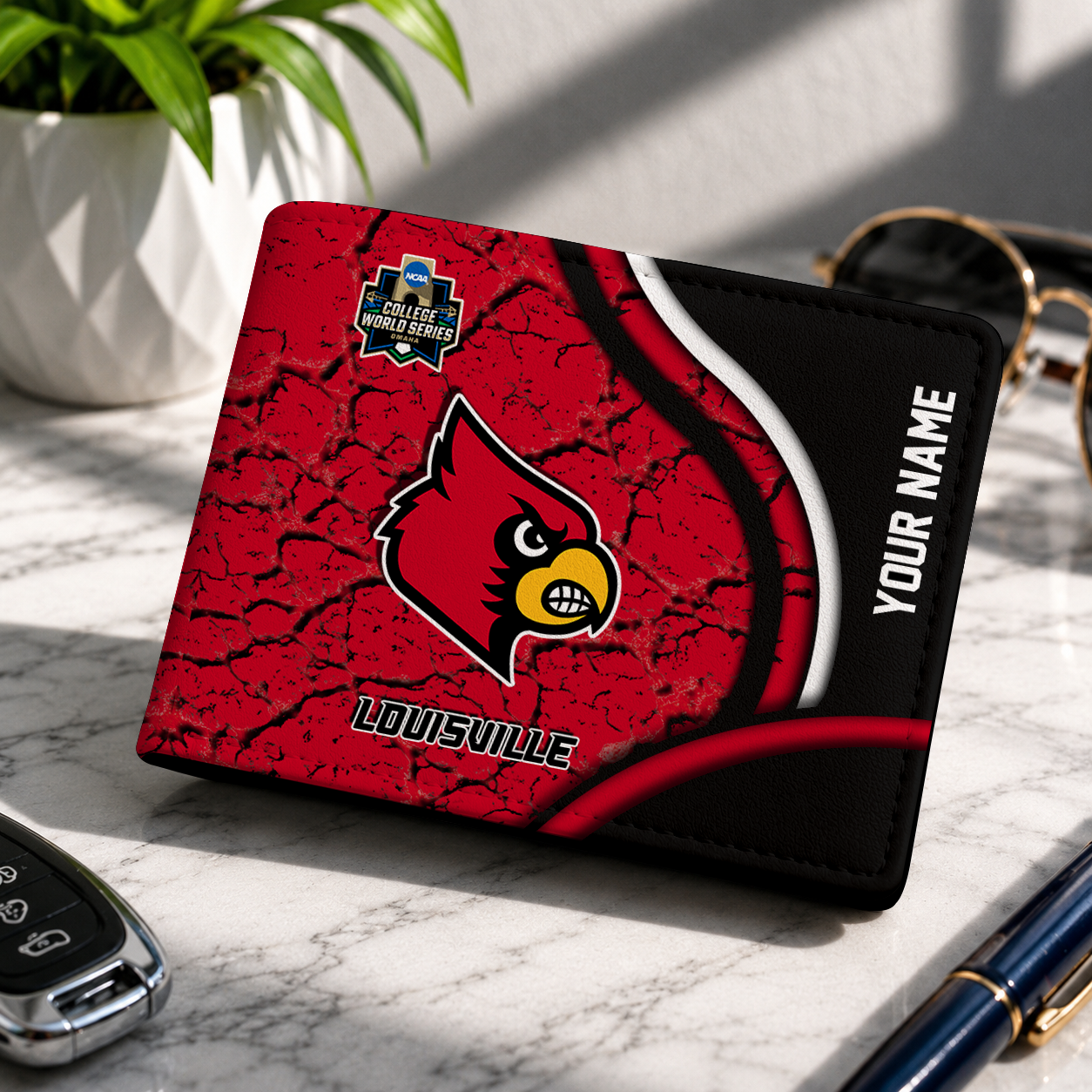VIRAL EDITION - NEW CUSTOMIZED NCAA CWS26 ULC LOUISVILLE CARDINALS LEATHER WALLET
