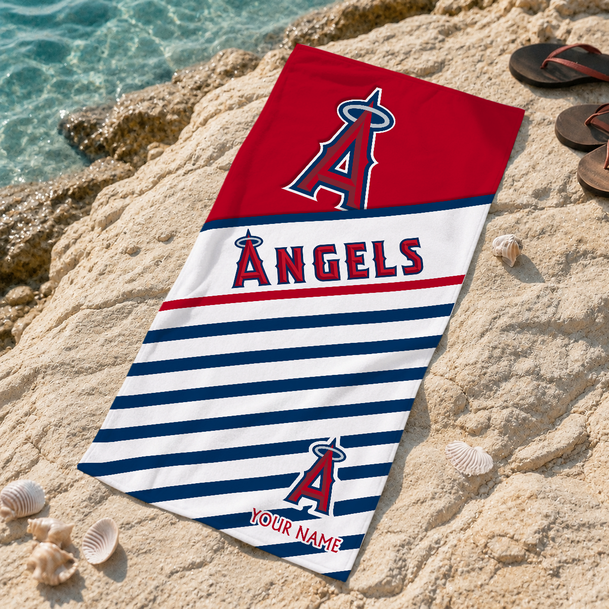 HOT DEAL - NEW CUSTOMIZED MLB27 LAA LOS ANGELES ANGELS BEACH TOWEL FOR FAN