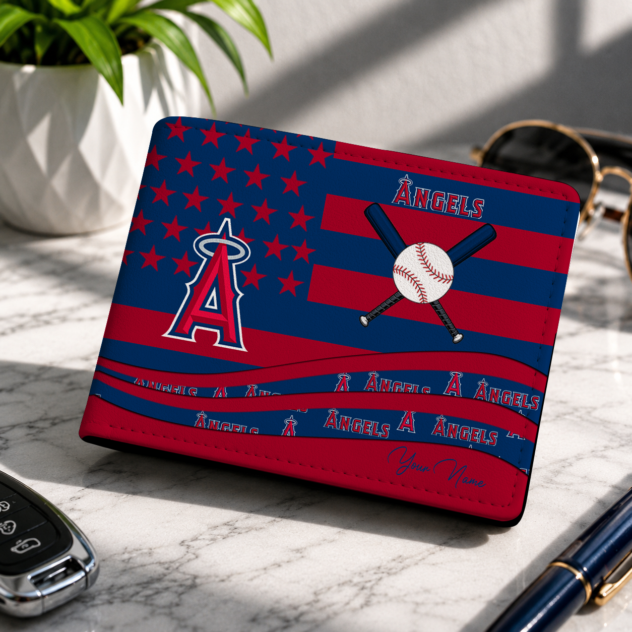LIMITED EDITION - NEW CUSTOMIZED MLB27 LAA LOS ANGELES ANGELS LEATHER WALLET