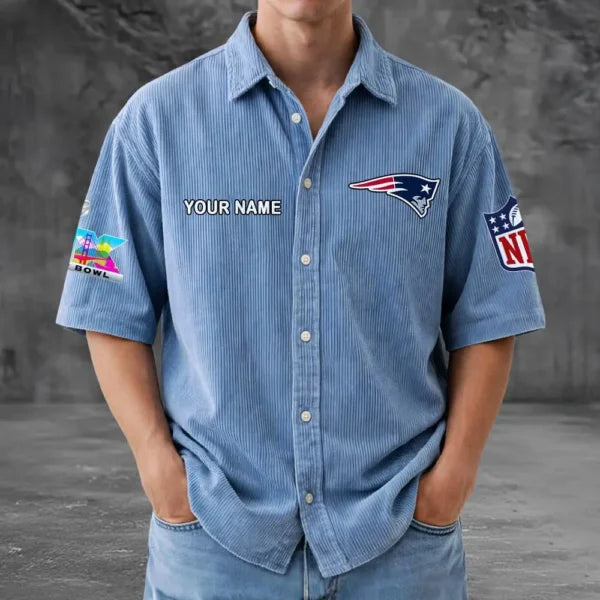 LIMITED EDITION - NEW CUSTOMIZED NFL27 NEP NEW ENGLAND PATRIOTS SEERSUCKER BUTTON SHIRT