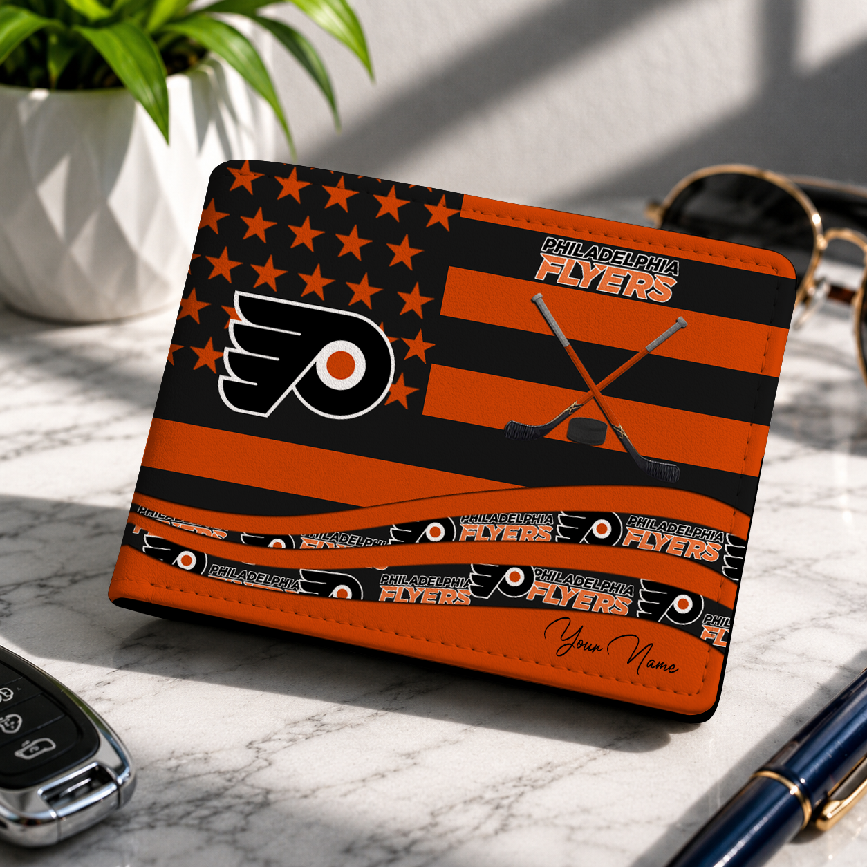 LIMITED EDITION - NEW CUSTOMIZED NHL27 PPF PHILADELPHIA FLYERS LEATHER WALLET