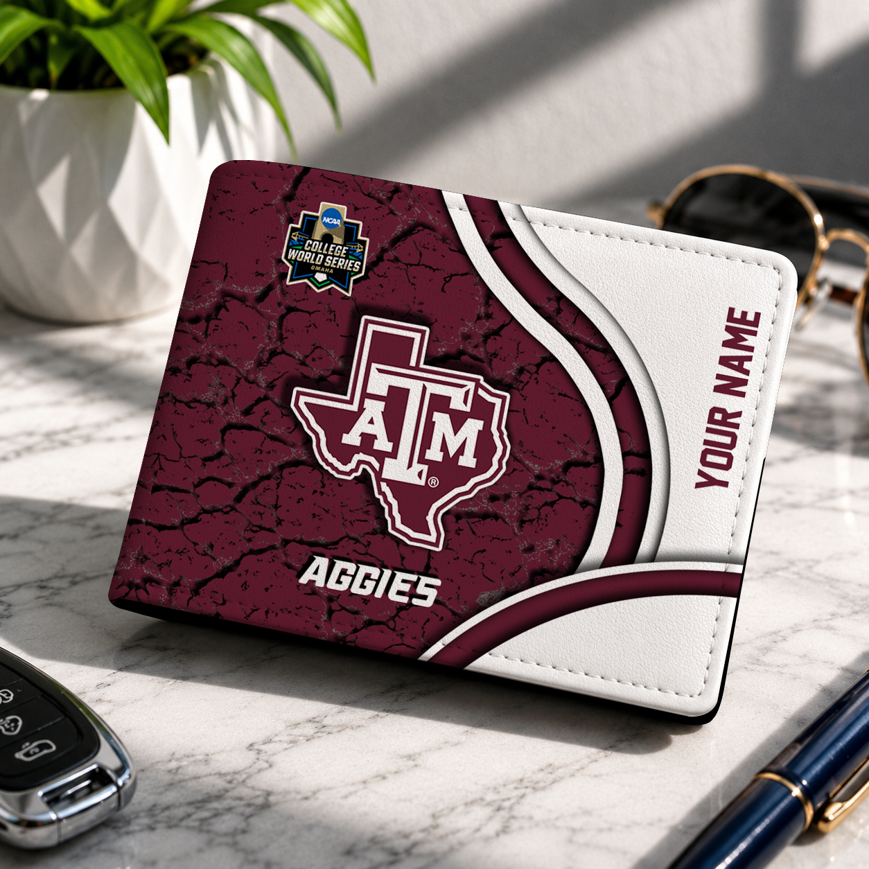 VIRAL EDITION - NEW CUSTOMIZED NCAA CWS27 TAA TEXAS A&M AGGIES LEATHER WALLET