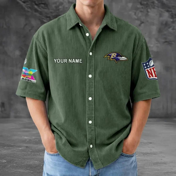 LIMITED EDITION - NEW CUSTOMIZED NFL28 BTR BALTIMORE RAVENS SEERSUCKER BUTTON SHIRT
