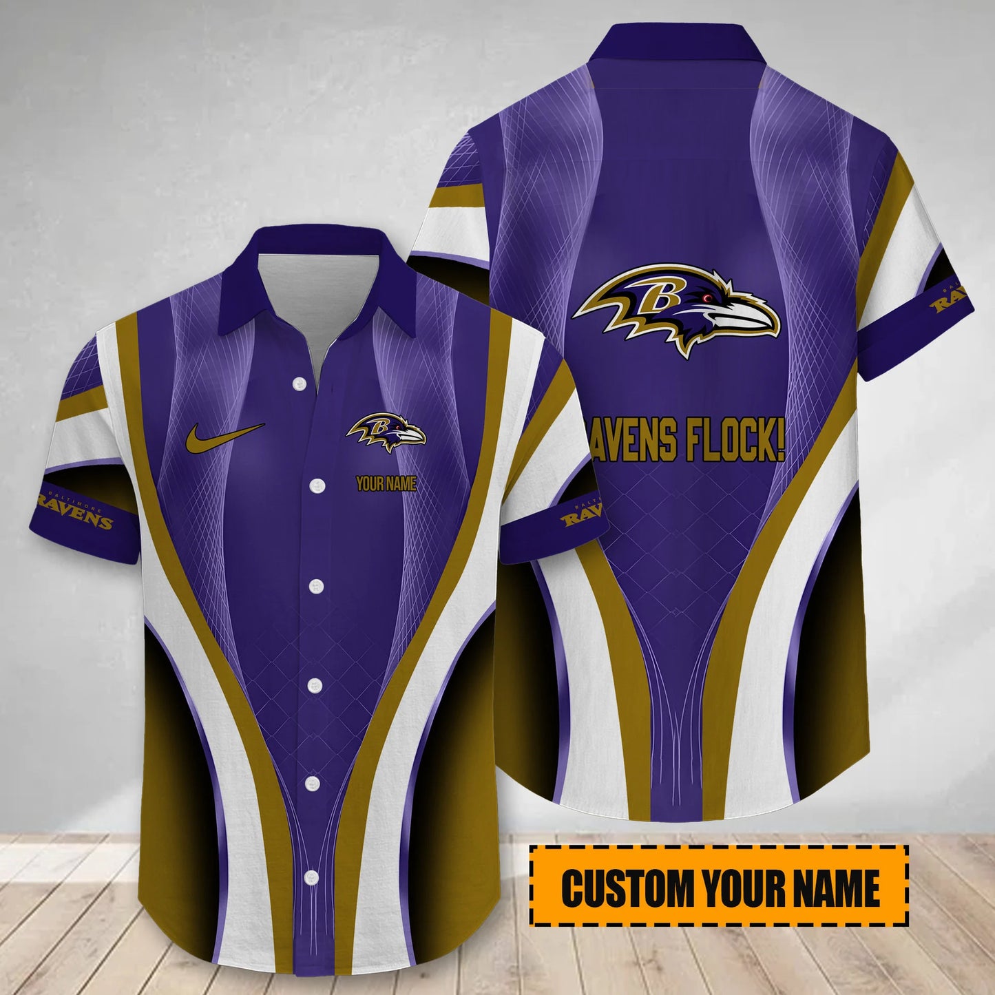 LIMITED EDITION - NEW CUSTOMIZED NFL28 BTR BALTIMORE RAVENS SHORT SLEEVE BUTTON-UP SHIRT