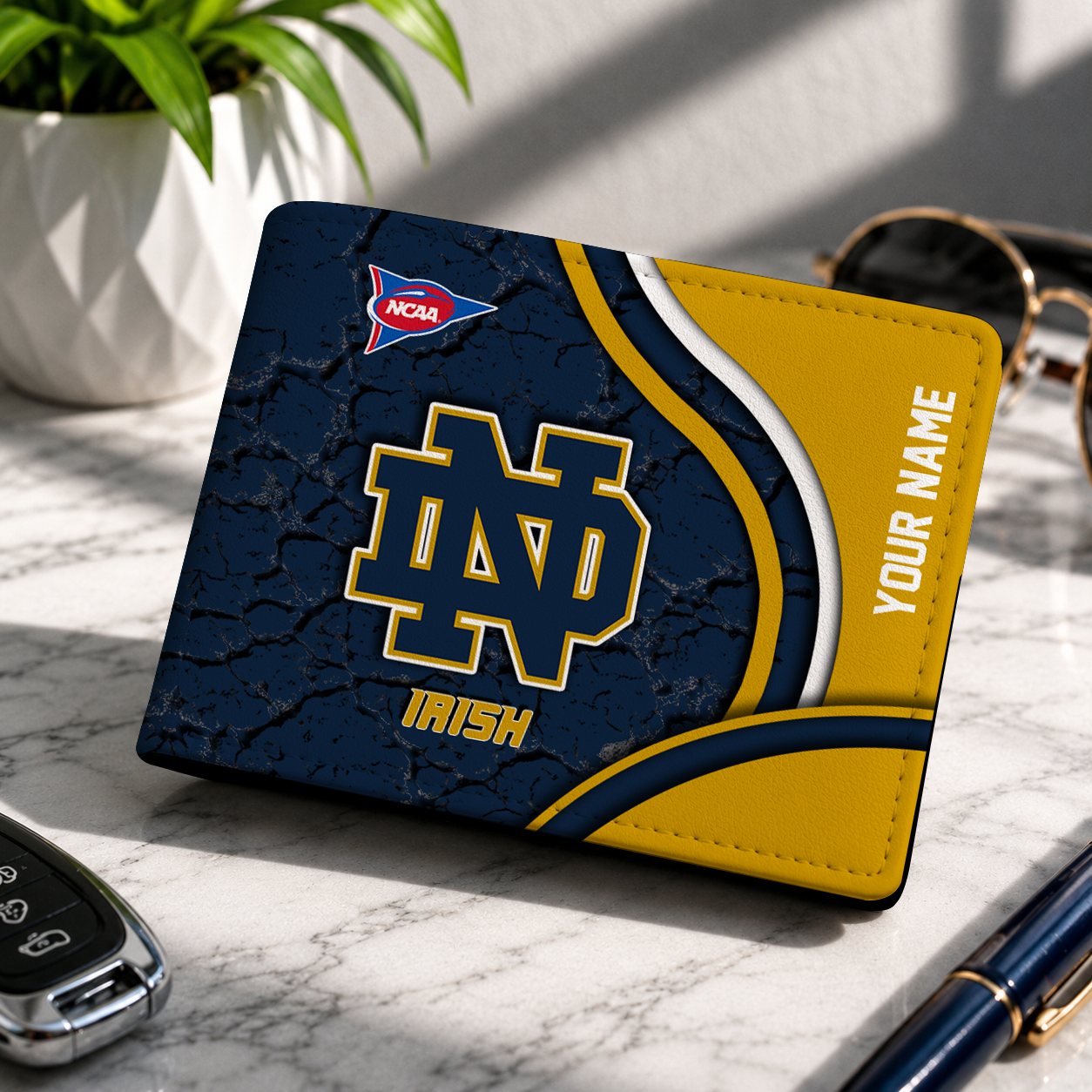 MEGA SALE - NEW CUSTOMIZED NCAA FBS28 NFI NOTRE DAME FIGHTING IRISH LEATHER WALLET