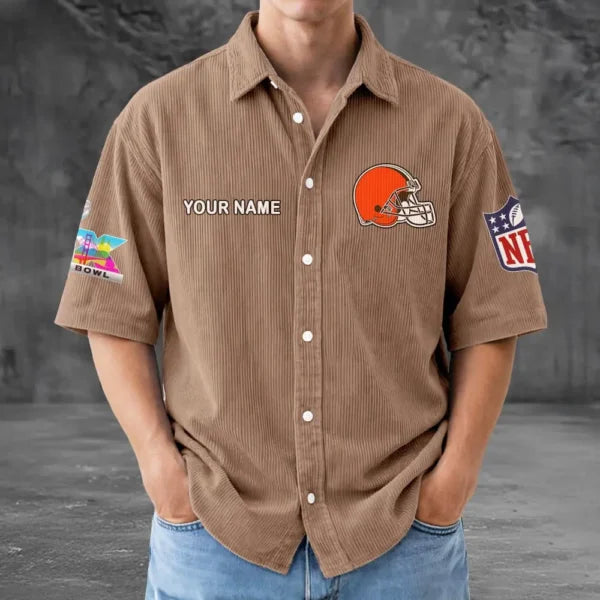 LIMITED EDITION - NEW CUSTOMIZED NFL29 CLB CLEVELAND BROWNS SEERSUCKER BUTTON SHIRT