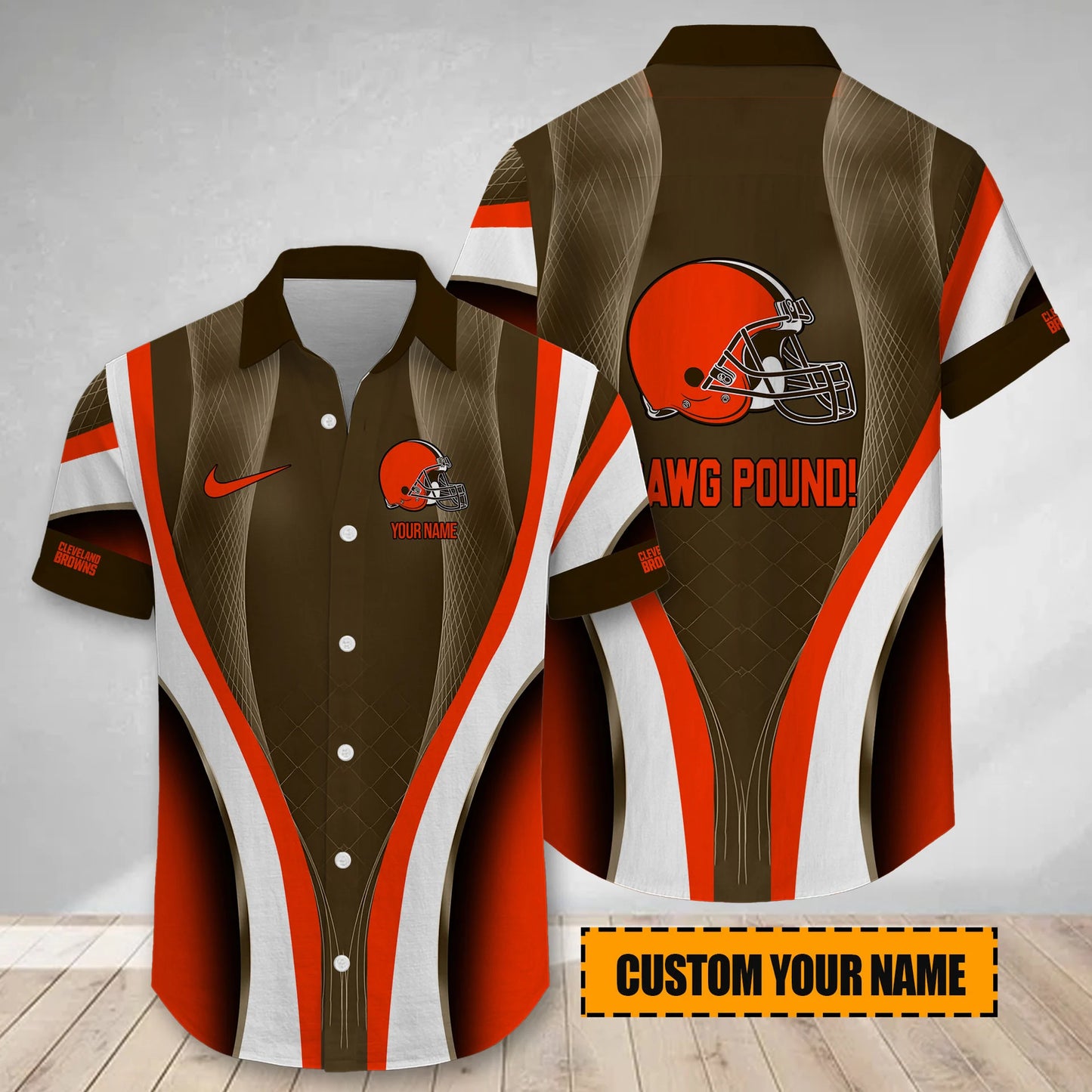 LIMITED EDITION - NEW CUSTOMIZED NFL29 CLB CLEVELAND BROWNS SHORT SLEEVE BUTTON-UP SHIRT