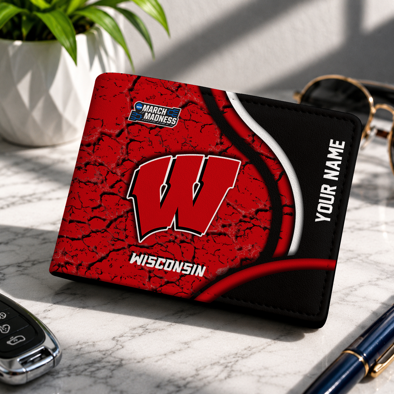 FINAL CLEARANCE - NEW CUSTOMIZED NCAA MAM29 WSB WISCONSIN BADGERS LEATHER WALLET