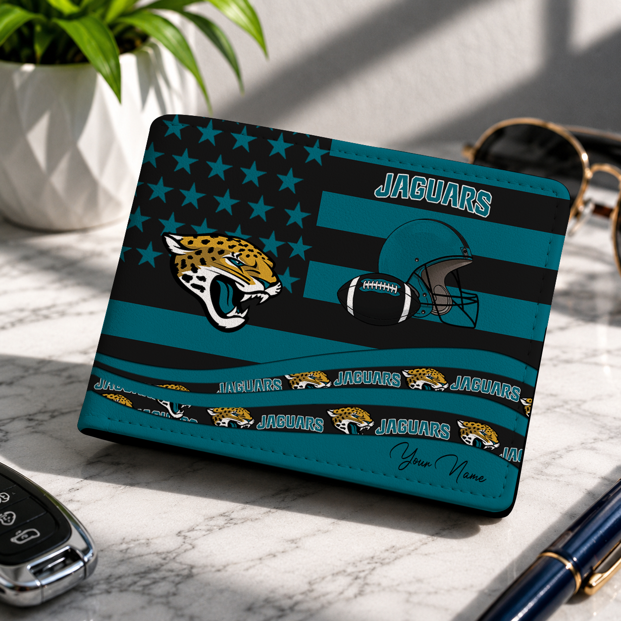 LIMITED EDITION - NEW CUSTOMIZED NFL30 JSJ JACKSONVILLE JAGUARS LEATHER WALLET
