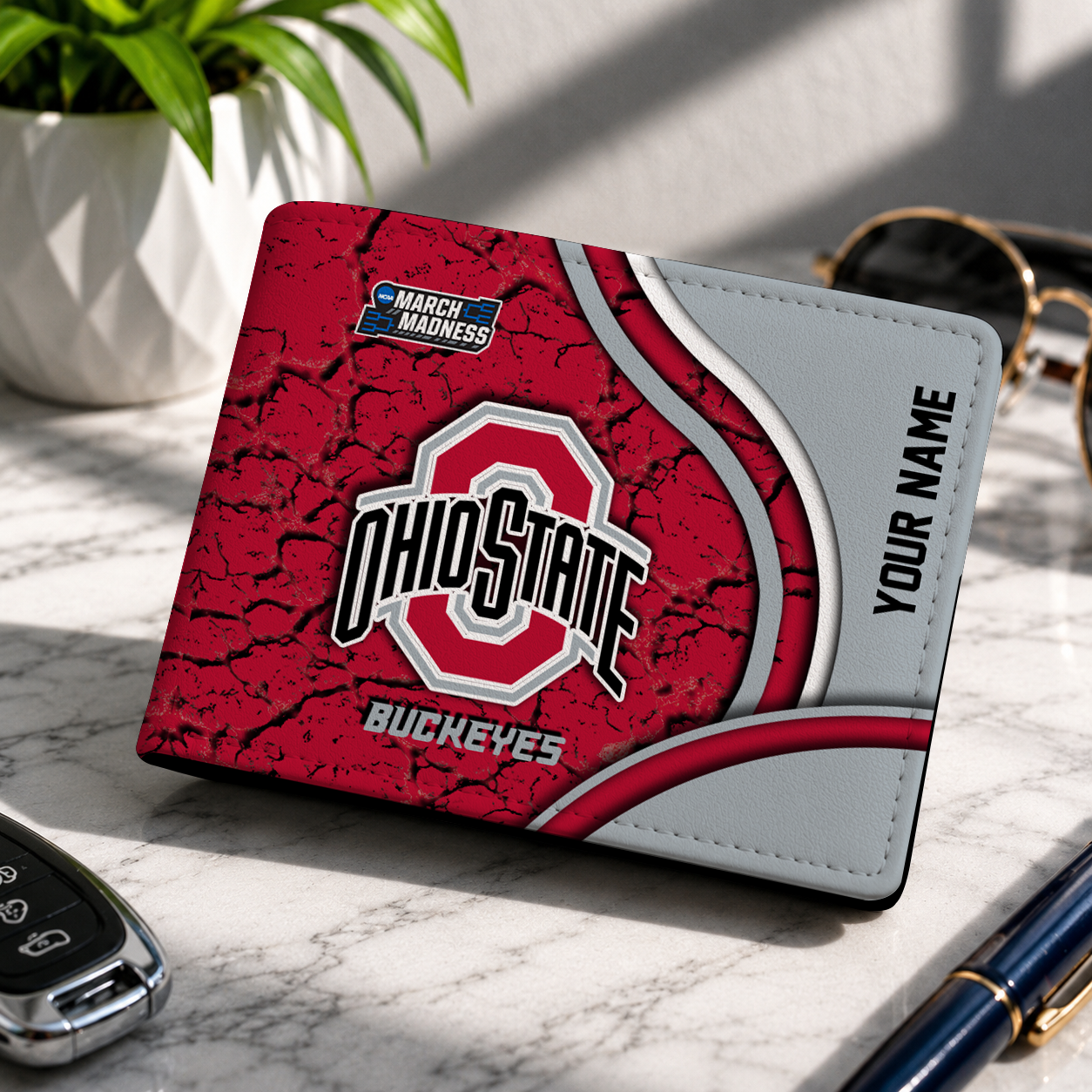 FINAL CLEARANCE - NEW CUSTOMIZED NCAA MAM30 OSB OHIO STATE BUCKEYES LEATHER WALLET