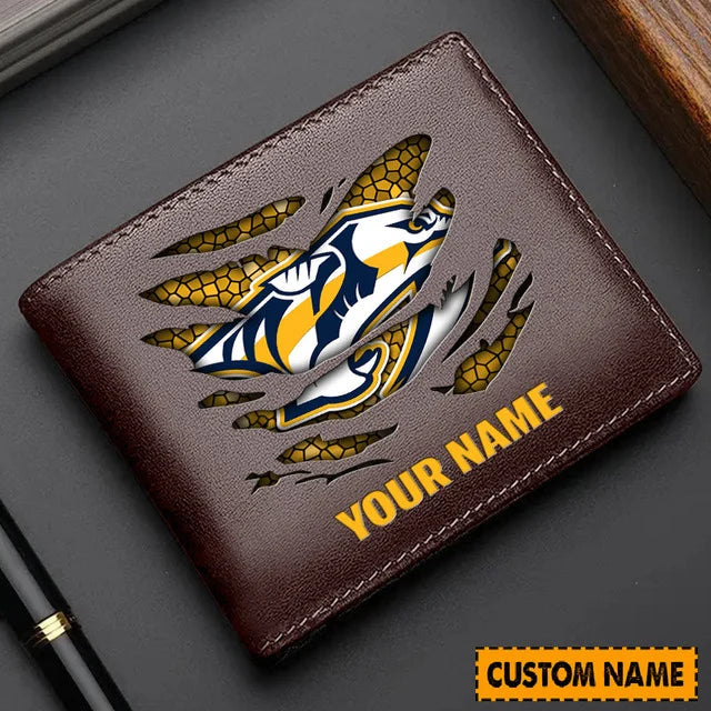 LIMITED EDITION - NEW CUSTOMIZED NHL31 NVP NASHVILLE PREDATORS LEATHER WALLET