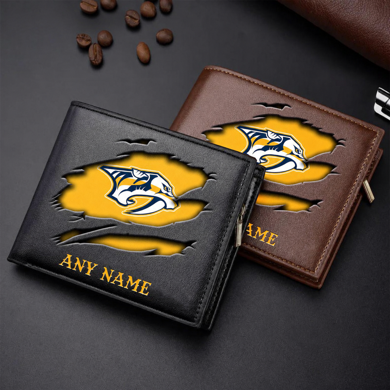 LIMITED EDITION - NEW CUSTOMIZED NHL31 NVP NASHVILLE PREDATORS LEATHER WALLET