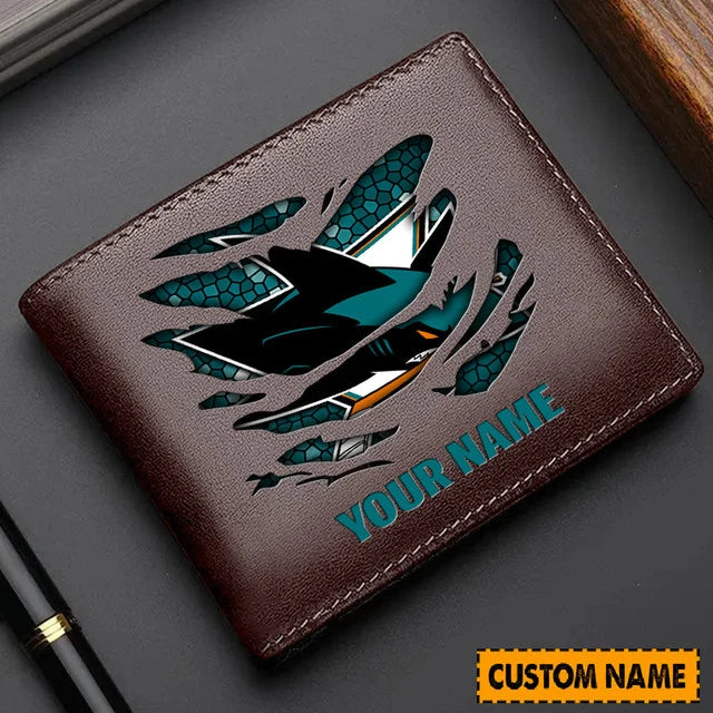 LIMITED EDITION - NEW CUSTOMIZED NHL32 SJS SAN JOSE SHARKS LEATHER WALLET