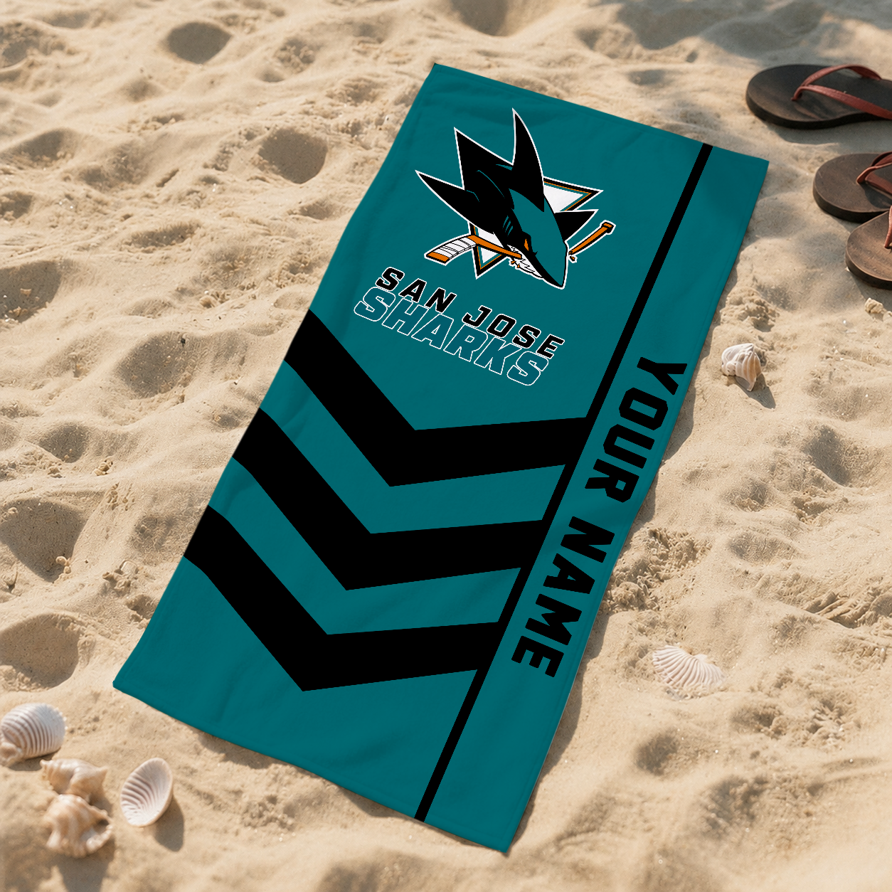 SPECIAL EDITION - NEW CUSTOMIZED NHL32 SJS SAN JOSE SHARKS BEACH TOWEL