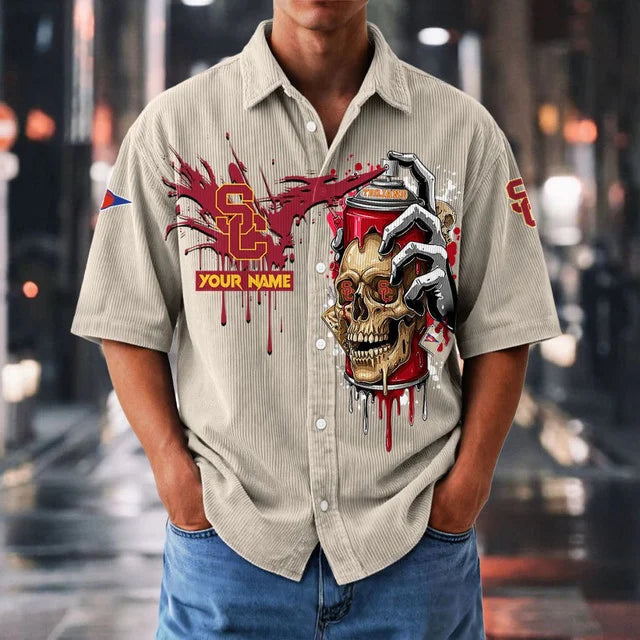 MEGA SALE - NEW CUSTOMIZED NCAA FBS32 USC USC TROJANS SEERSUCKER BUTTON SHIRT