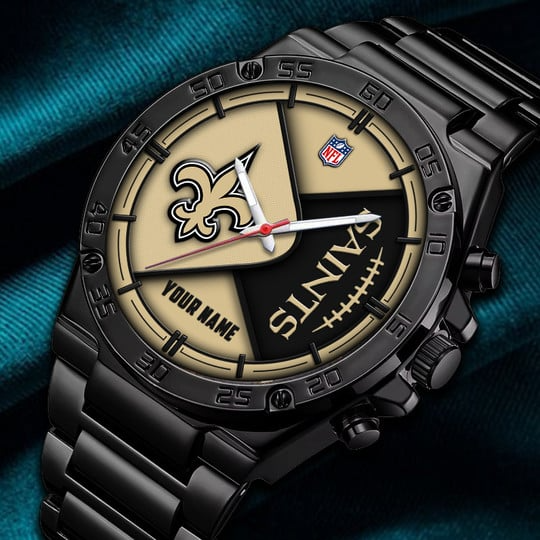 LIMITED EDITION - NEW CUSTOMIZED NFL24 NOS NEW ORLEANS SAINTS LUXURY STAINLESS STEEL WATCH