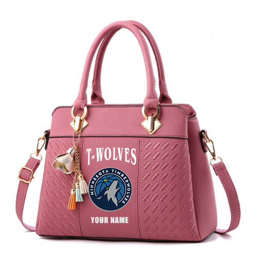 LIMITED EDITION - NEW CUSTOMIZED NBA05 MTW MINNESOTA TIMBERWOLVES ZIP HANDBAG MULTICOLOR