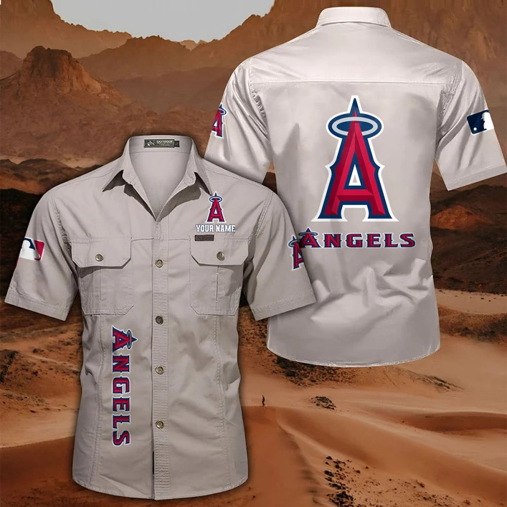 LIMITED EDITION - NEW CUSTOMIZED MLB27 LAA LOS ANGELES ANGELS MEN'S CARGO SHIRT