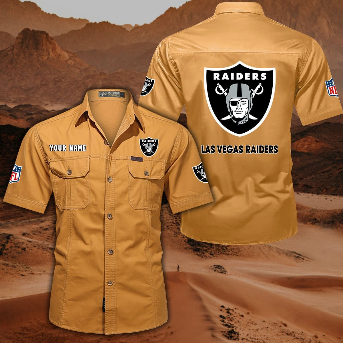 SPECIAL EDITION - NEW CUSTOMIZED NFL07 LVR LAS VEGAS RAIDERS MUTICOLOR MEN'S CARGO SHIRT