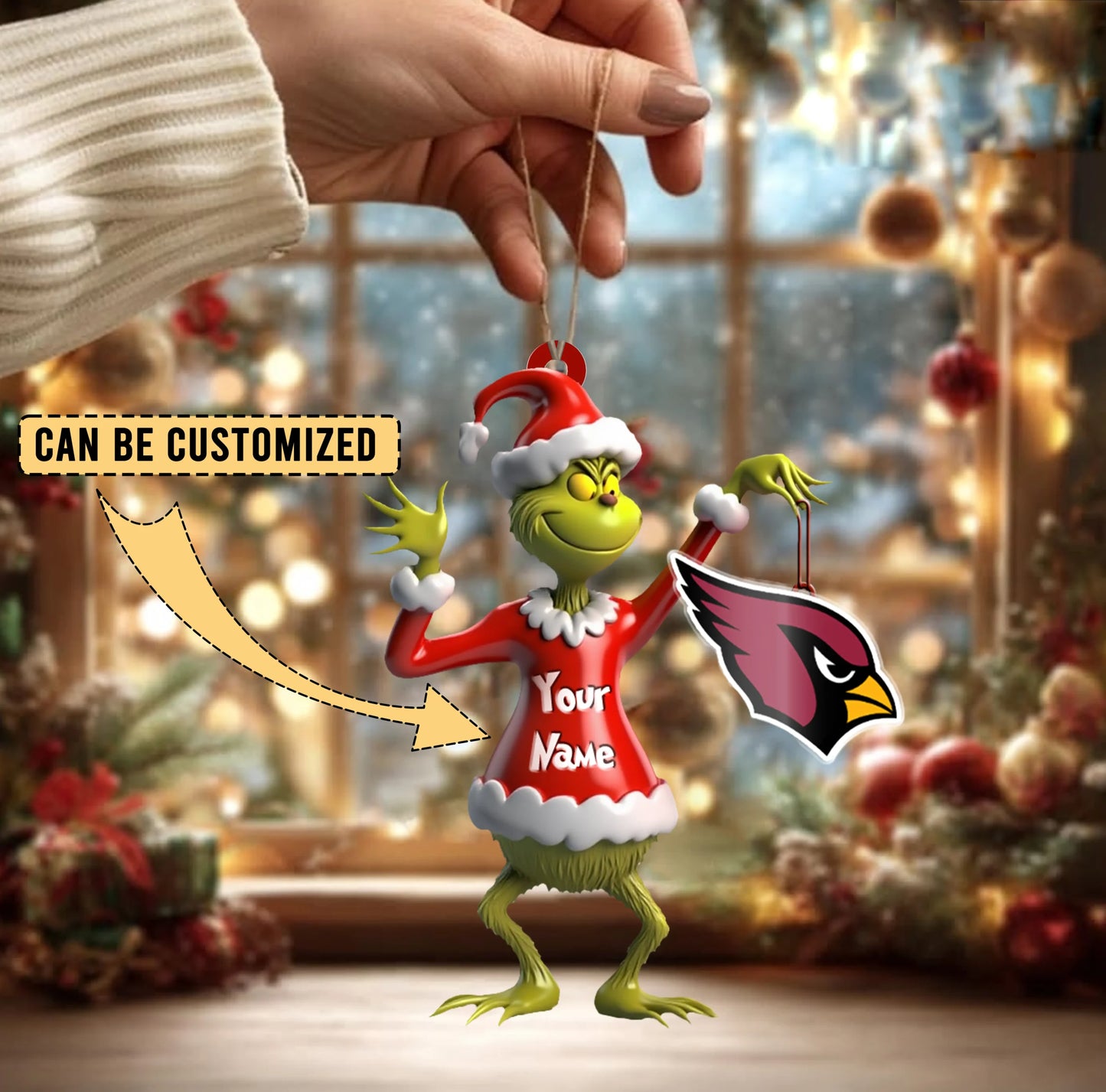 LIMITED EDITION - NEW CUSTOMIZED NFL20 ARC ARIZONA CARDINALS THE GRINCH ACRYLIC ORNAMENT