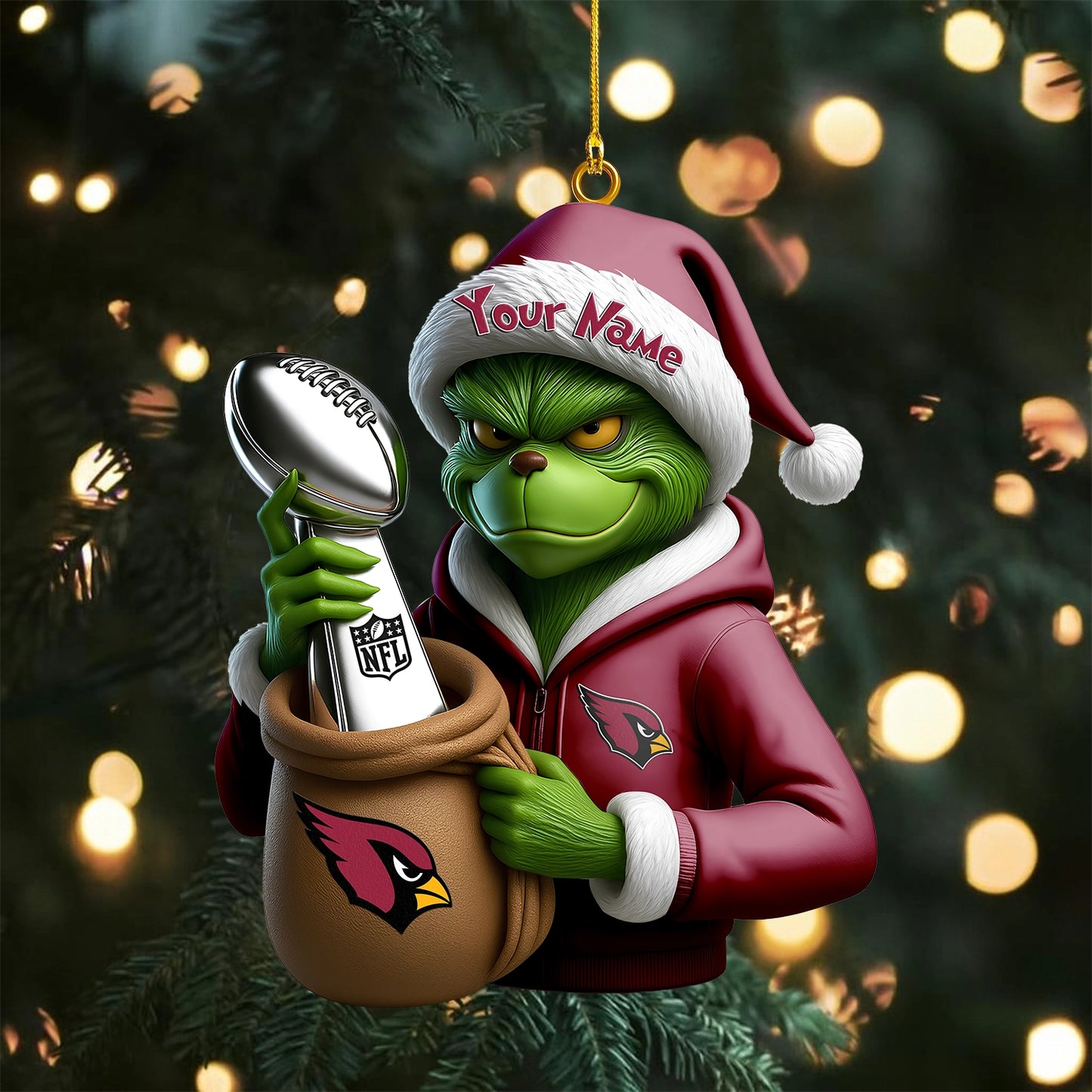 LIMITED EDITION - NEW CUSTOMIZED NFL20 ARC ARIZONA CARDINALS THE GRINCH ACRYLIC ORNAMENT
