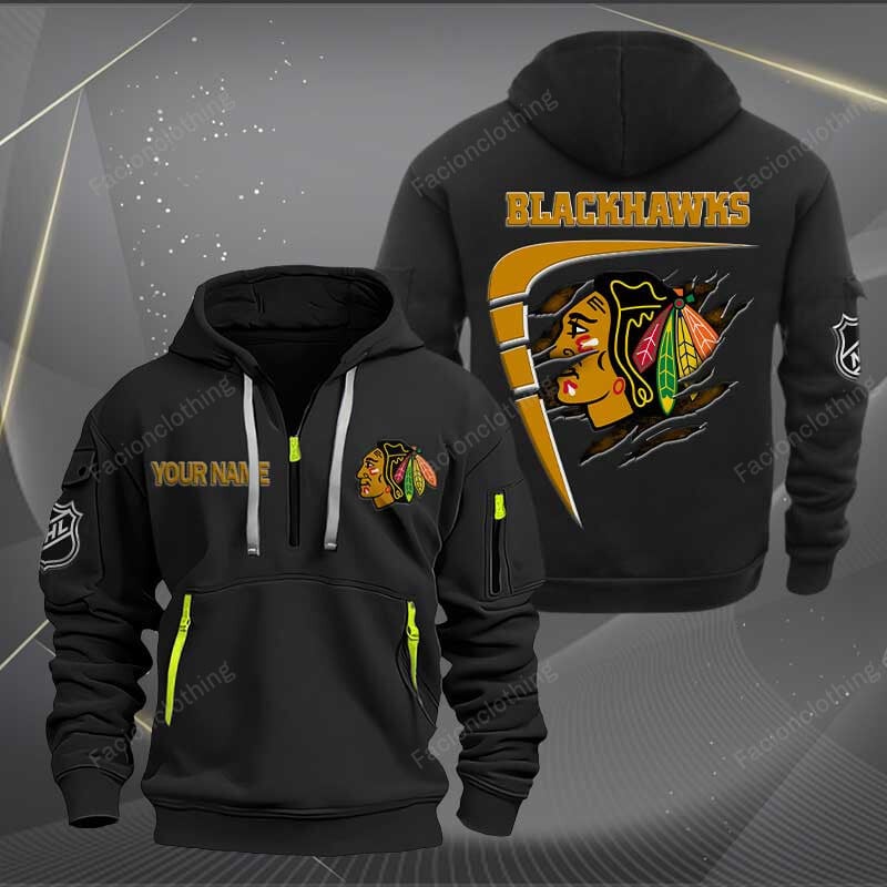 LIMITED EDITION - NEW CUSTOMIZED NHL08 CBH CHICAGO BLACKHAWKS QUARTER ZIP HOODIE