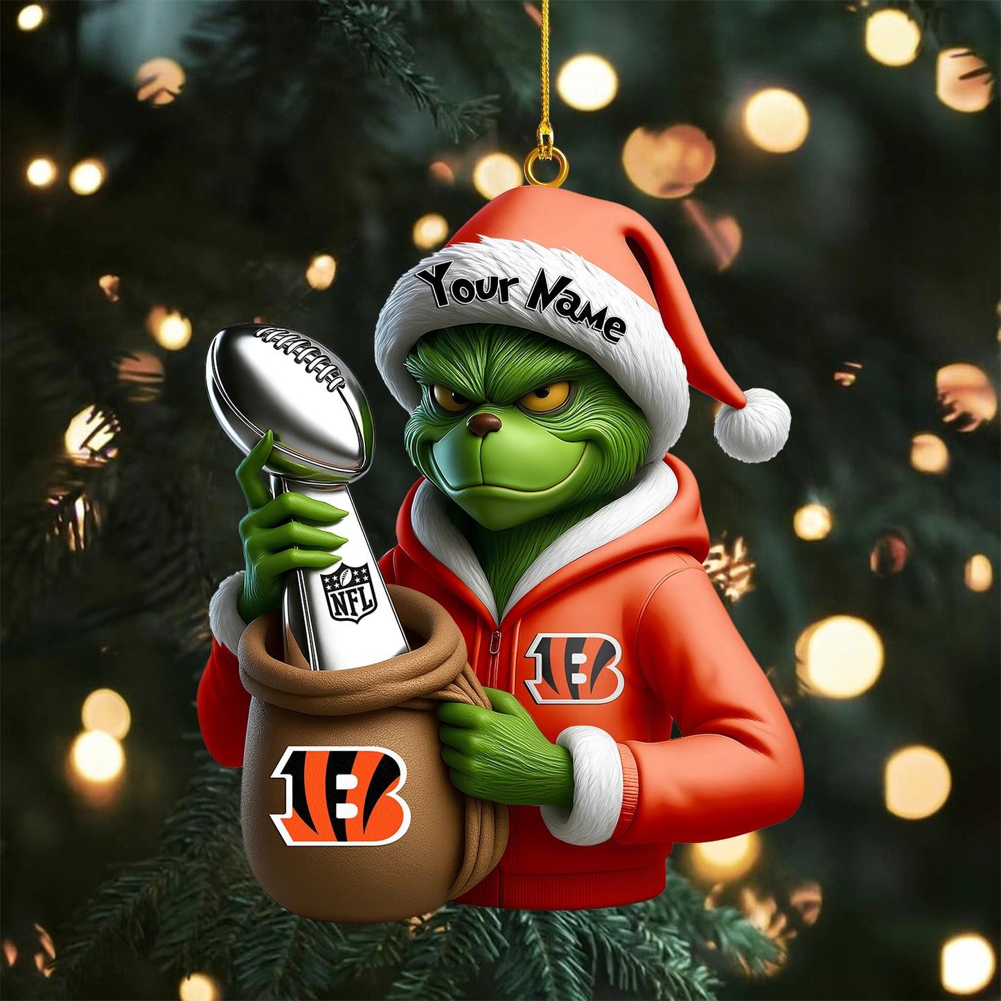 LIMITED EDITION - NEW CUSTOMIZED NFL16 CCB CINCINNATI BENGALS THE GRINCH ACRYLIC ORNAMENT