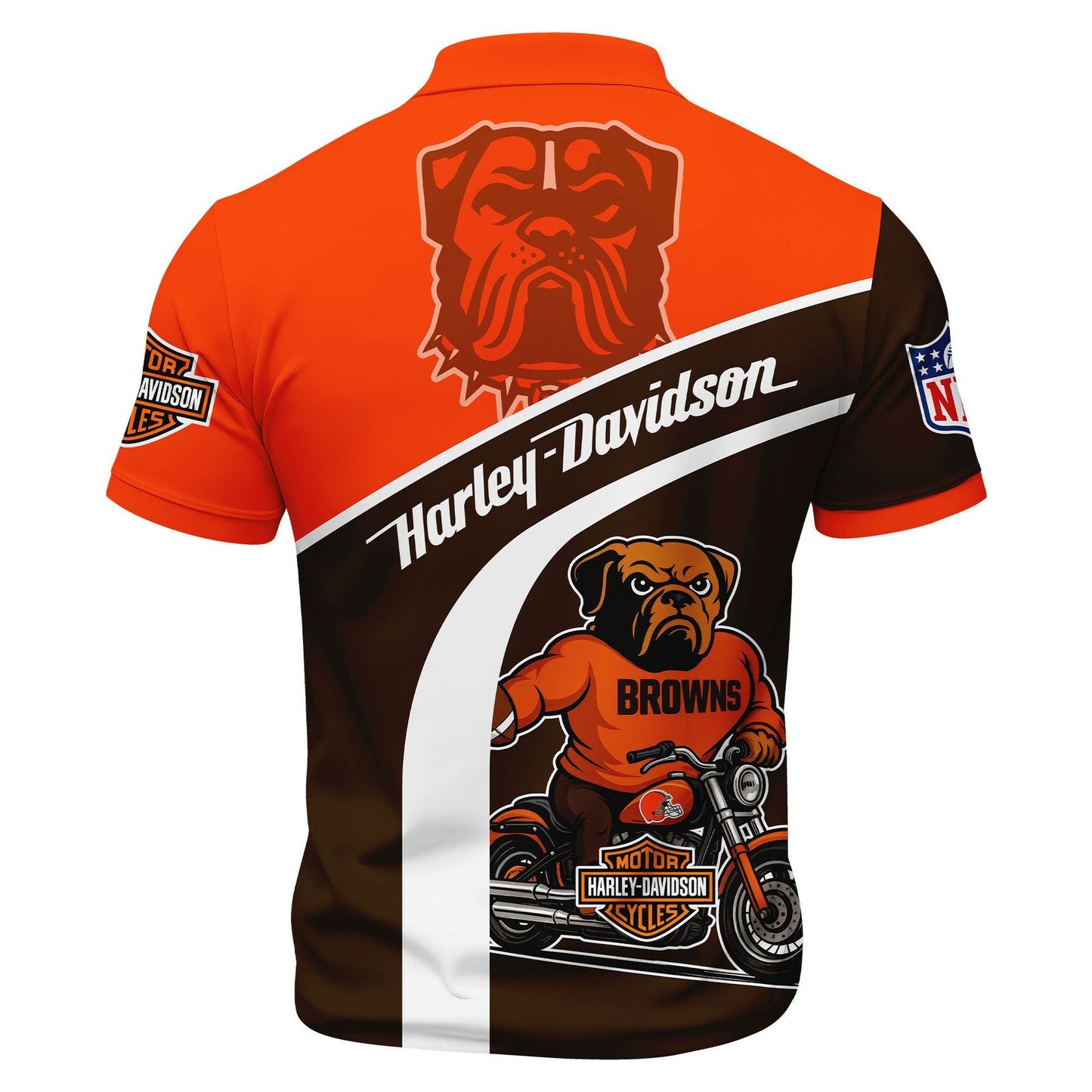 LIMITED EDITION - NEW CUSTOMIZED NFL29 CLB CLEVELAND BROWNS HARLEY-DAVIDSON POLO WITH ZIPPER SHIRT