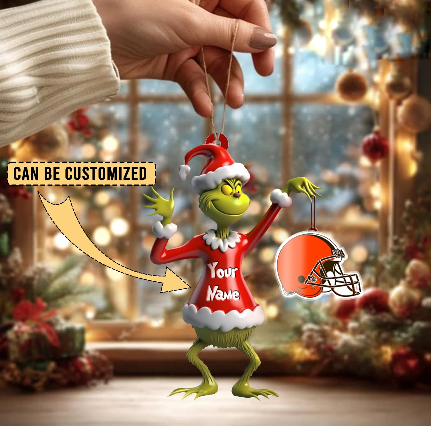 LIMITED EDITION - NEW CUSTOMIZED NFL29 CLB CLEVELAND BROWNS THE GRINCH ACRYLIC ORNAMENT