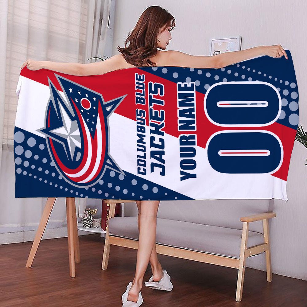 LIMITED EDITION - NEW CUSTOMIZED NHL18 CBJ COLUMBUS BLUE JACKETS BEACH & BATH TOWEL