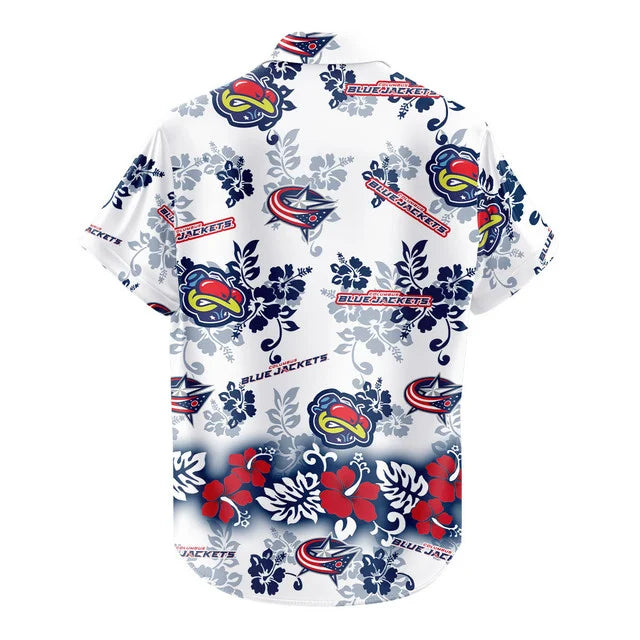 LIMITED EDITION - NEW CUSTOMIZED NHL18 CBJ COLUMBUS BLUE JACKETS UNISEX HAWAIIAN SHIRT & SHORTS SET
