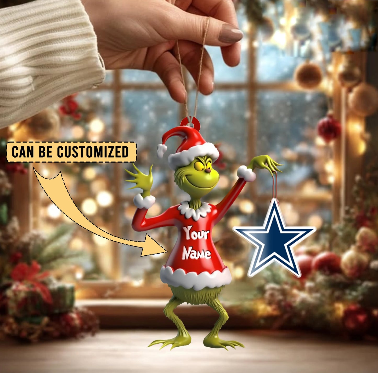 LIMITED EDITION - NEW CUSTOMIZED NFL21 DCB DALLAS COWBOYS THE GRINCH ACRYLIC ORNAMENT