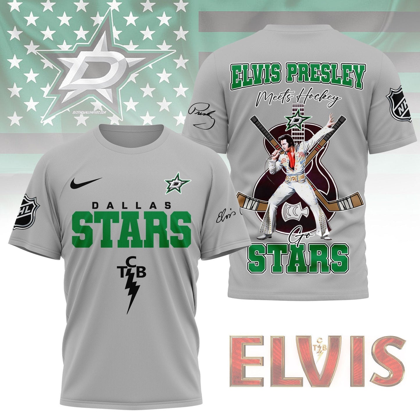 LIMITED EDITION - NEW CUSTOMIZED NHL15 DLS DALLAS STARS X ELVIS PRESLEY FAN 3D SHIRT