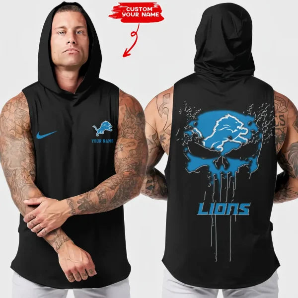 LIMITED EDITION - NEW CUSTOMIZED NFL04 DTL DETROIT LIONS HOODED TANK TOP