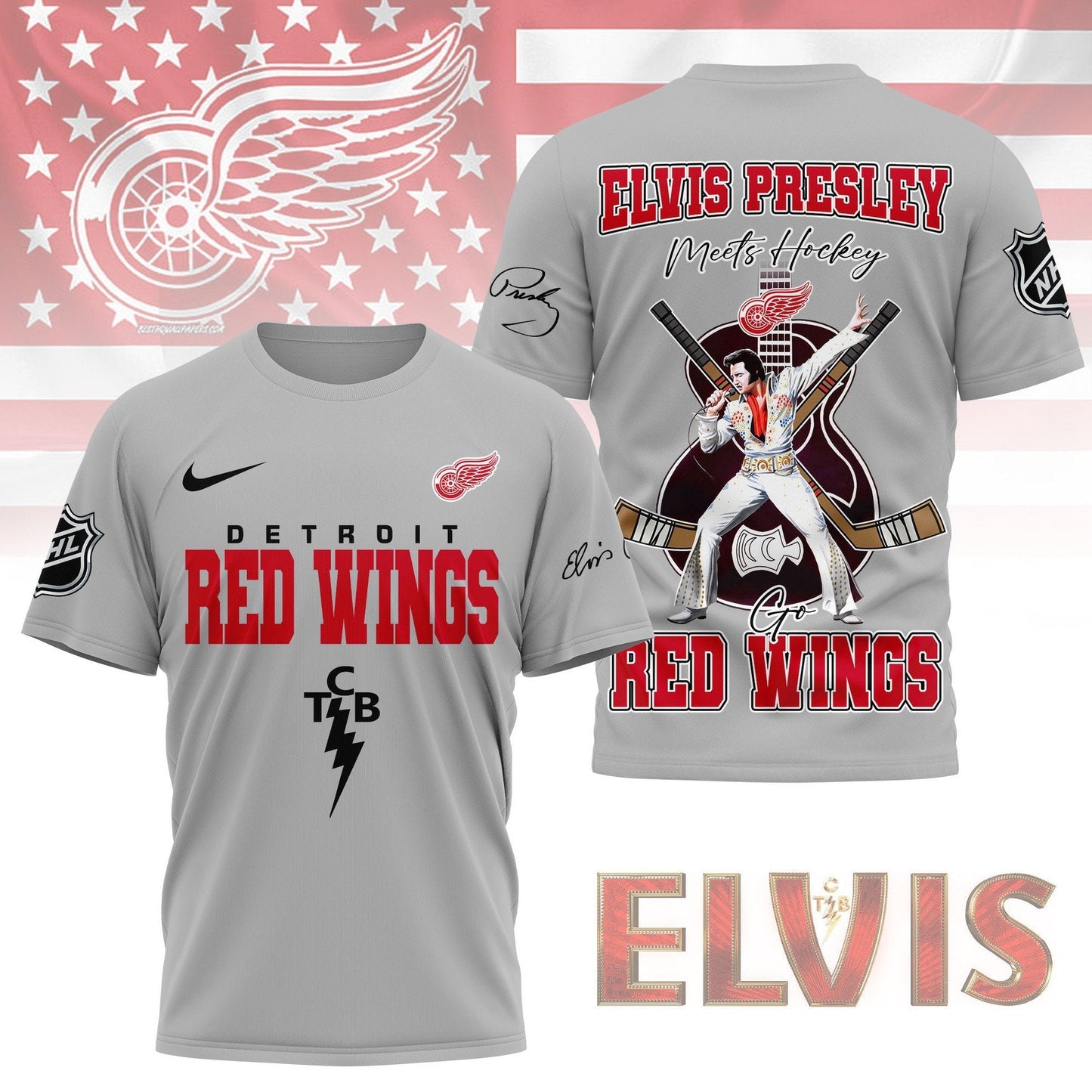 LIMITED EDITION - NEW CUSTOMIZED NHL22 DRW DETROIT RED WINGS X ELVIS PRESLEY FAN 3D SHIRT