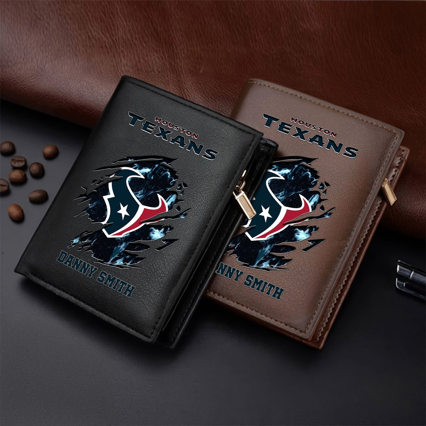 LIMITED EDITION - NEW CUSTOMIZED NFL15 HTT HOUSTON TEXANS LEATHER VERTICAL WALLET
