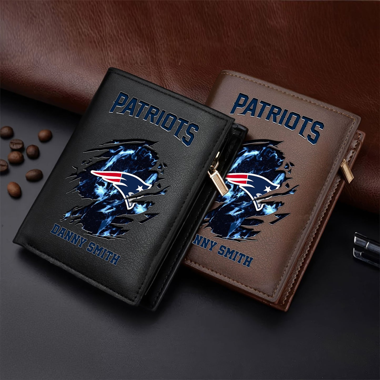 LIMITED EDITION - NEW CUSTOMIZED NFL27 NEP NEW ENGLAND PATRIOTS LEATHER VERTICAL WALLET