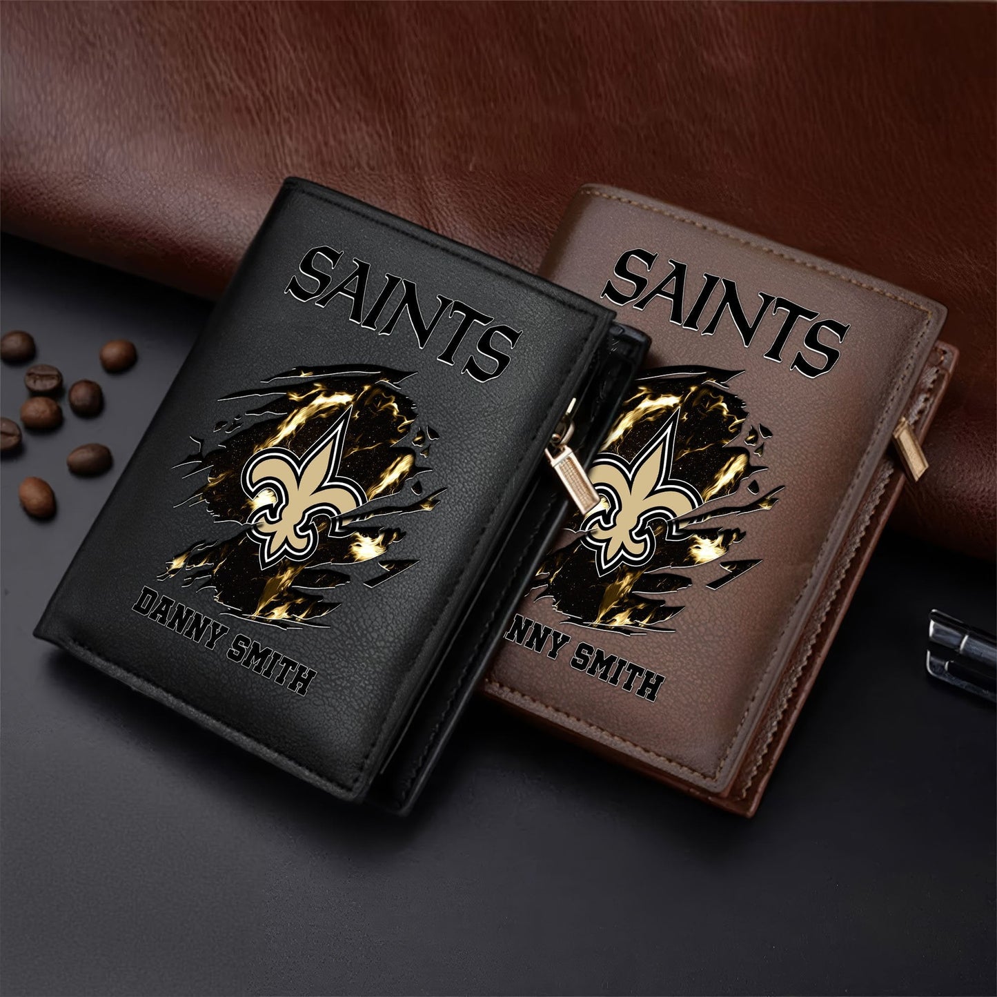 LIMITED EDITION - NEW CUSTOMIZED NFL24 NOS NEW ORLEANS SAINTS LEATHER VERTICAL WALLET